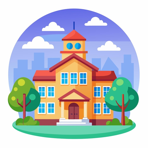 School building in a simple flat style Colorful modern school school building illustration