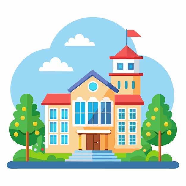 School building in a simple flat style Colorful modern school school building illustration