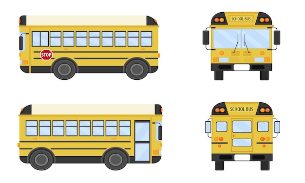 School bus front view, back view and two side views.