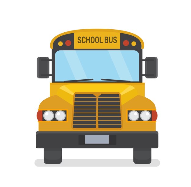 School bus front view flat illustration on white background