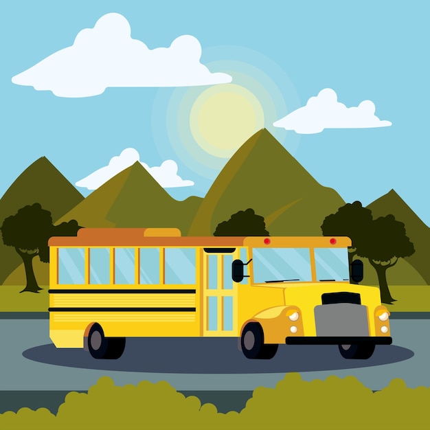 school bus illustration on road