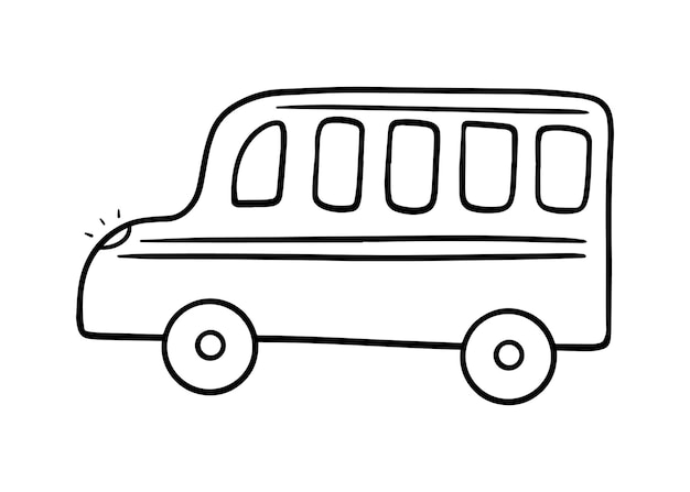 School bus profile transport for students and schoolchildren doodle linear cartoon coloring