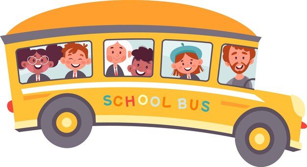 Vector school bus with children