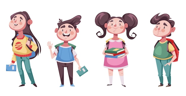 Vector school children boys girls pupils characters graphic design illustration