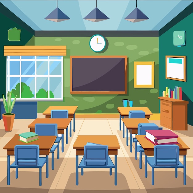 Vector a school classroom features blackboard vector illustration