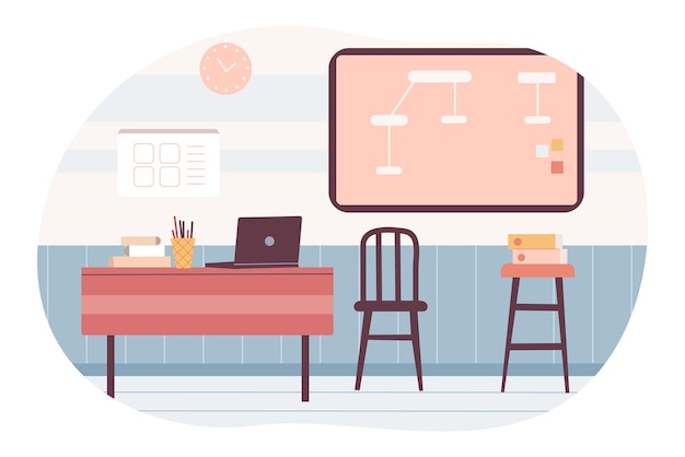 School classroom interior with blackboard Education background Colored flat vector illustration