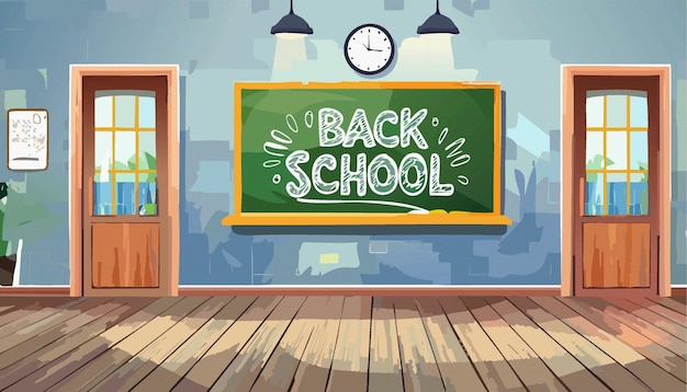 School classroom with chalkboard on text back to school Vector illustration