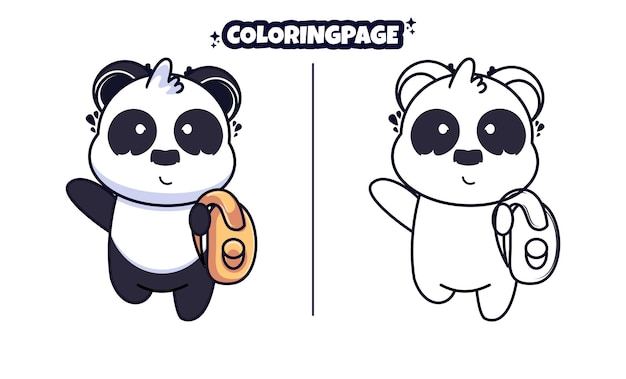 School cute panda with coloring pages suitable for kids