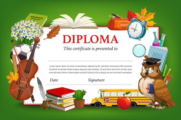 School diploma vector template kids certificate