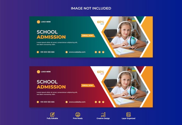 School education admission web banner and facebook timeline cover design template.