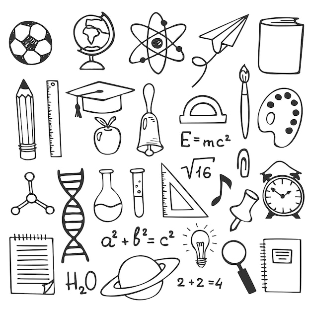 School education sketch drawing icons. Hand drawn education elements illustration