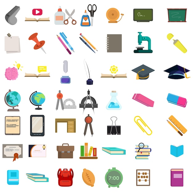 School and Education vector clip art set with graduation cap book pencil pen eraser blackboard