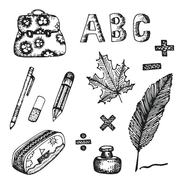 School elements vector hand drawn sketches set