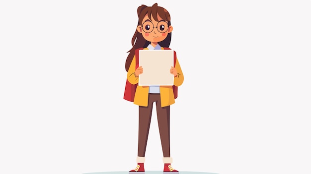 School Girl Holding Sign Vector Illustration on White Background