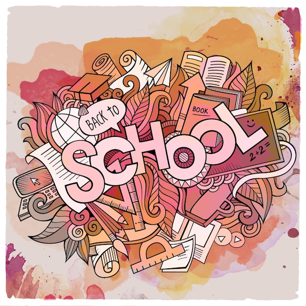 Vector school hand lettering and doodles elements and symbols emblem