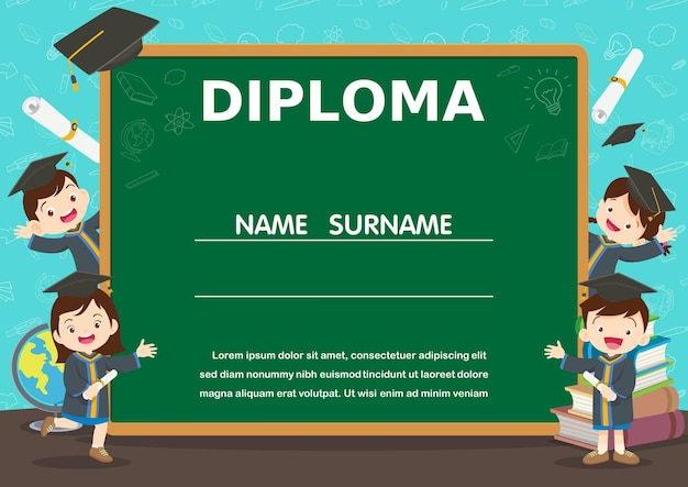 School Kids Diploma certificate background design template