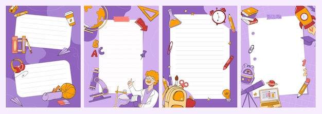 Vector school note page collection planner page back to school education theme