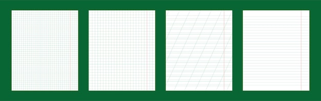 School notebook vertical paper sheets pattern set