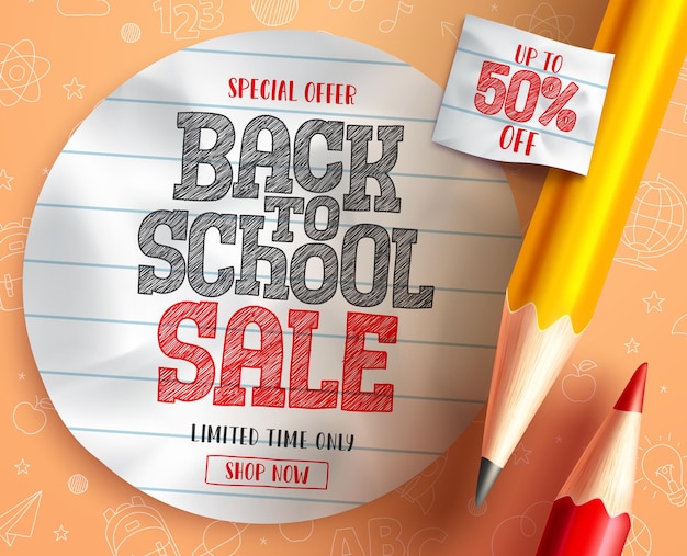 School sale vector banner design Back to school text in empty space paper for limited time offer