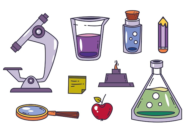 School scientist physics education lab chemistry laboratory test design element illustration set