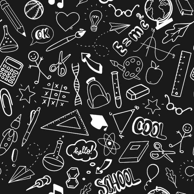 school seamless pattern on blackboard