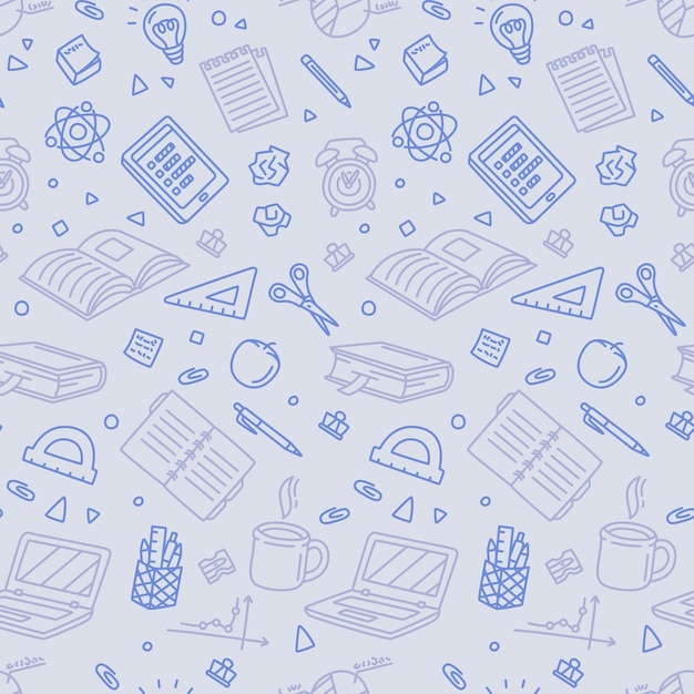 School seamless pattern in doodle style vector illustration