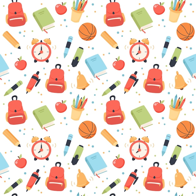 School seamless pattern Supplies and equipment for learning Cute vector illustration