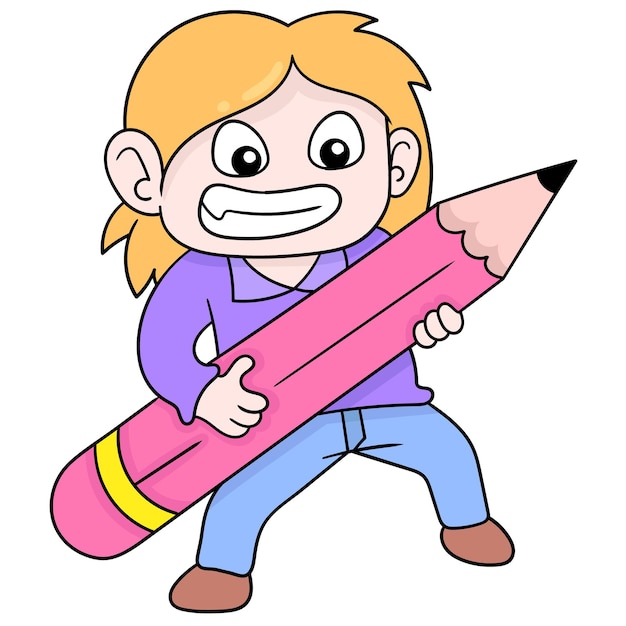 School season arrives boy bring a pencil to study, vector illustration art. doodle icon image kawaii.