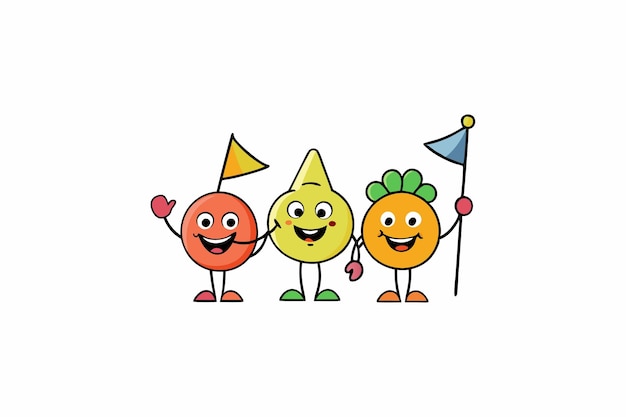 School Spirit Cheerful Characters with Flags and Balloons Vector Illustration Cartoon Clipart