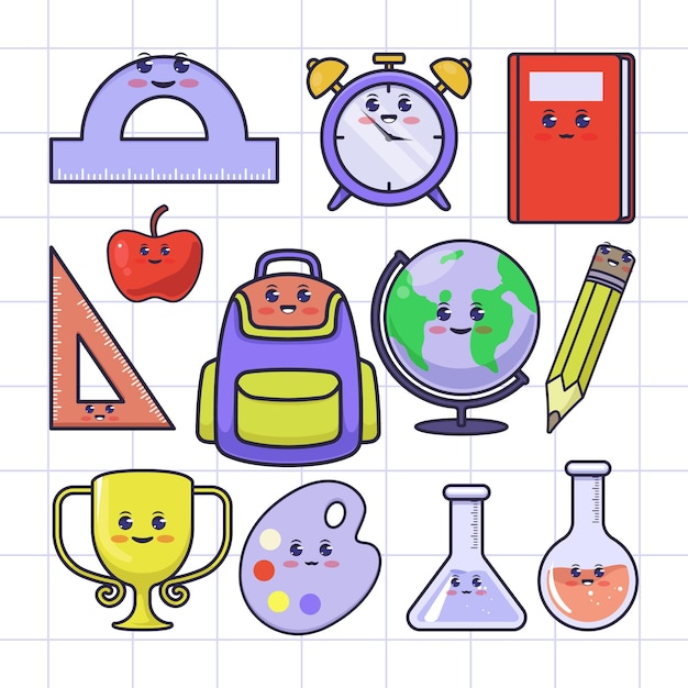 School stationery kawaii style illustration