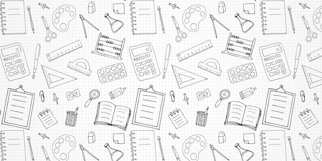 School Stationery Vector Hand Drawn Pattern