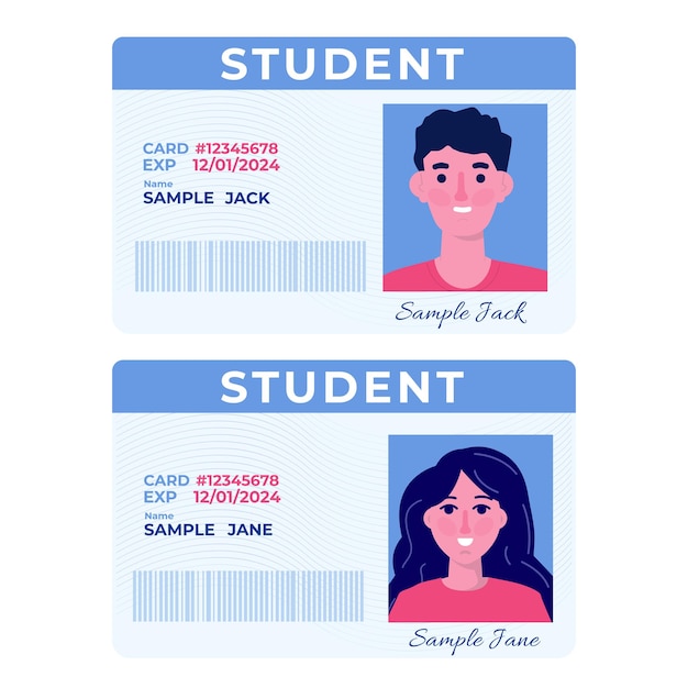 Vector school, student id card with photo. vector illustration.