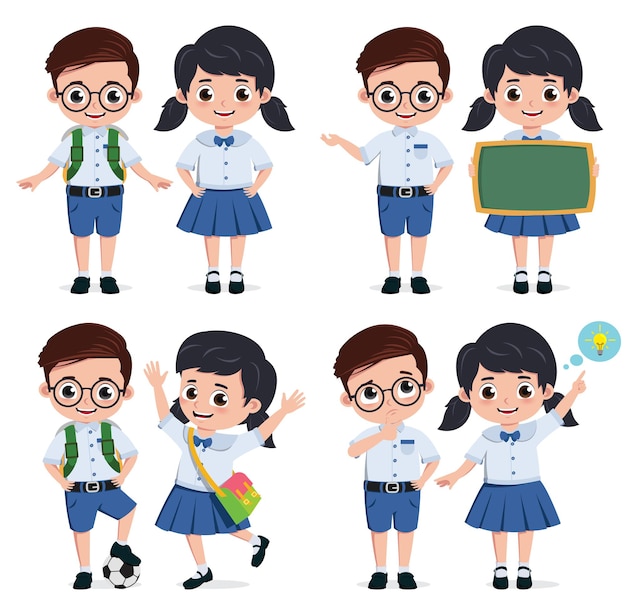 School students vector characters set Back to school classmates elementary