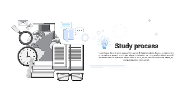 School Study Process University Education Web Banner Vector Illustration