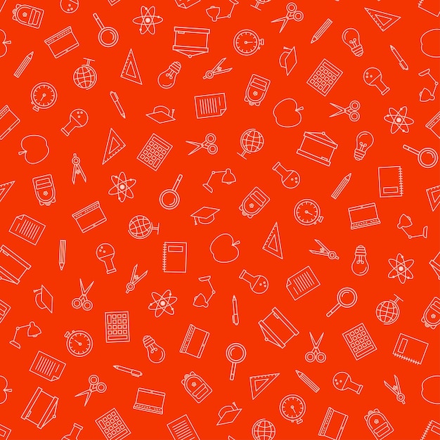 School supplies seamless pattern with orange background