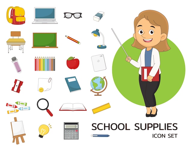 School Supplies set concept flat icons