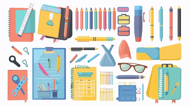 School Supplies and Stationery Set Isolated