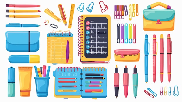 School Supplies and Stationery Set Isolated