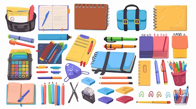 School Supplies and Stationery Set Isolated