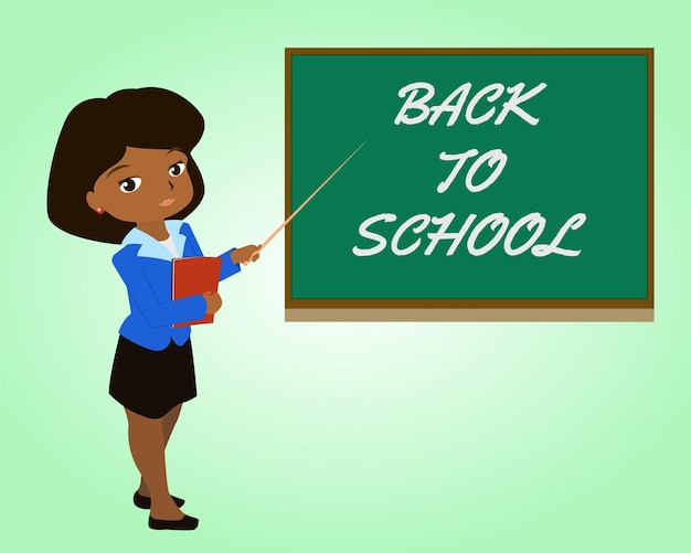 School teacher shows on blackboard Flat design Vector illustration