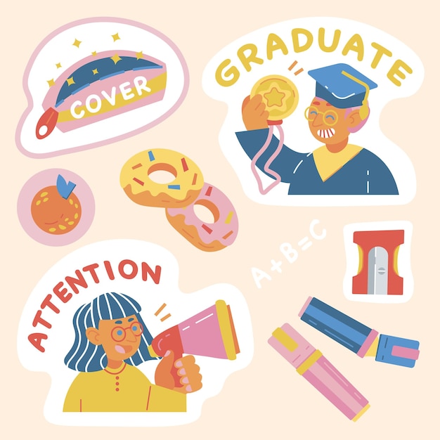 School themed sticker set girl attention graduate markers