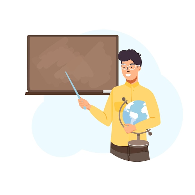 School time or back to school illustration Man teacher teach at blackboard in classroom