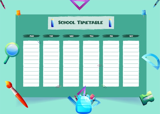 School timetable Kids plan schedule Cute colorful background Vector background Education background Vector drawing Weekly planner for children