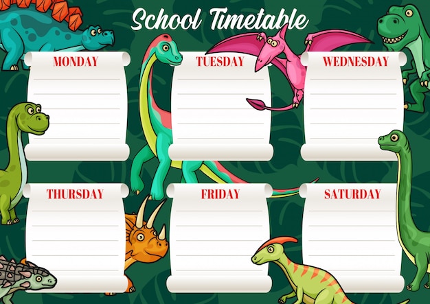 School timetable template of education schedule