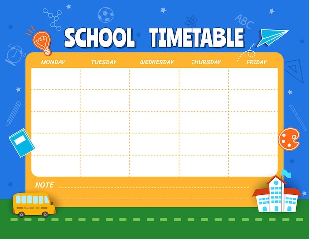 School Timetable Template Kids Planner.