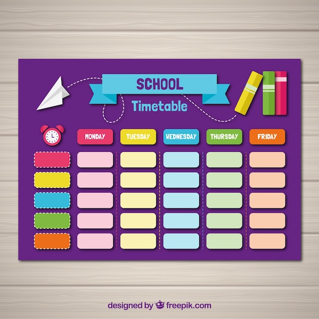 School timetable template with flat design