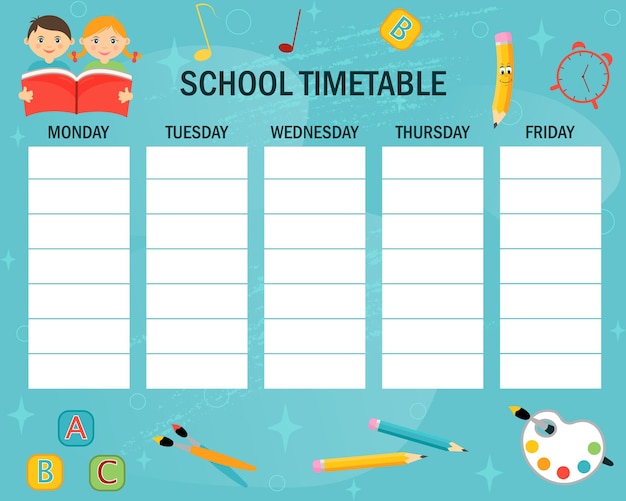 School timetable templateBack to schoolVector illustration