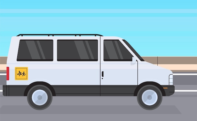 School van and school pupil transportation concept flat vector illustration