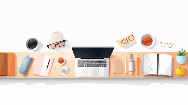 Vector school workplace desk top view vector illustration