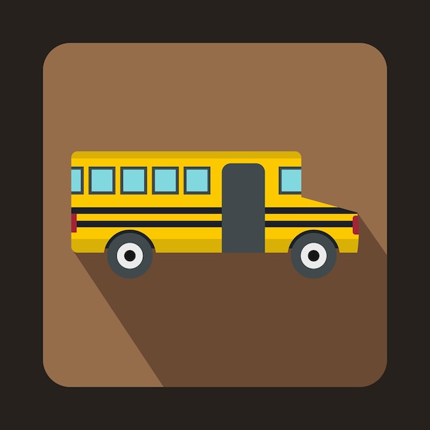 School yellow bus icon in flat style on a coffee background